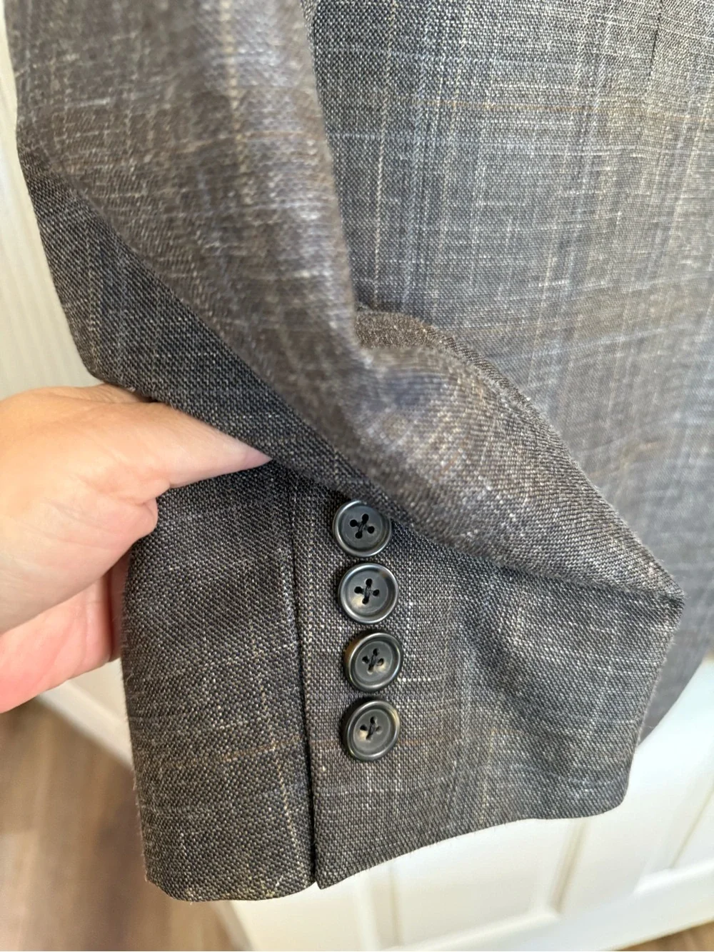 Pronto Uomo Platinum Brown Gray Windowpane Wool Silk Linen Blazer 48R Classic
